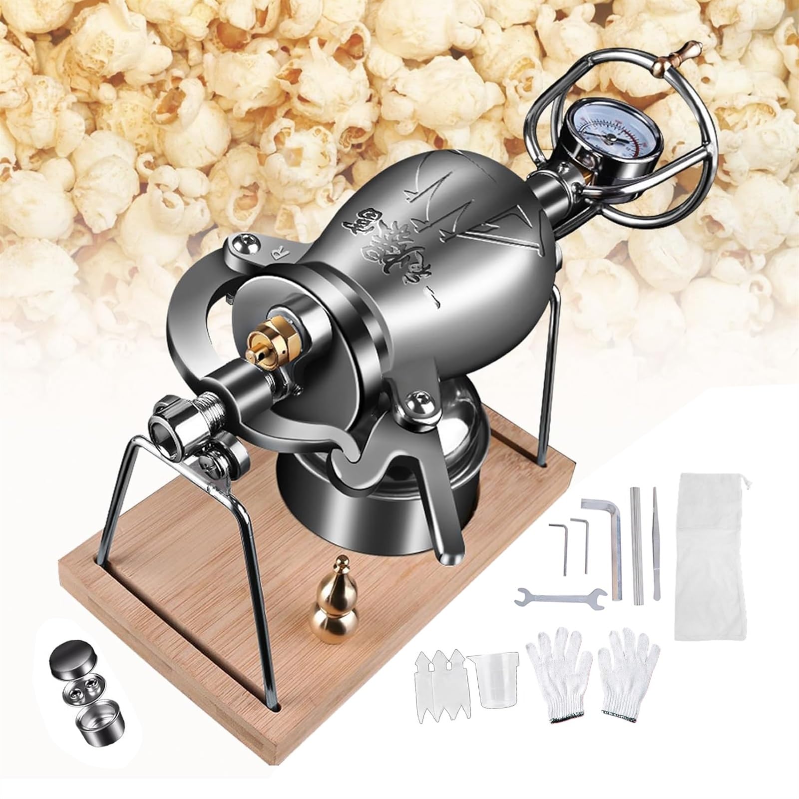 Małe Zabytkowe Maszyny Do Popcornu, 300ml Chińska Ręczna Korbowa Maszyna Do Popcornu W Stylu Retro Z Podstawą Z Drewnianej Deski, Potrafi Przygotować Popcorn I Podgrzać Jedzenie