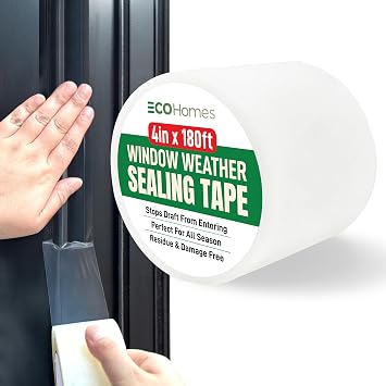 ECOHomes Window Weather Sealing Tape | Winter Weather Stripping Tape to Block Cold Drafts Through Window Gaps and AC Units, Insulation Seal and Draft Blocker for Home 4 Inch by 180 FT, Clear