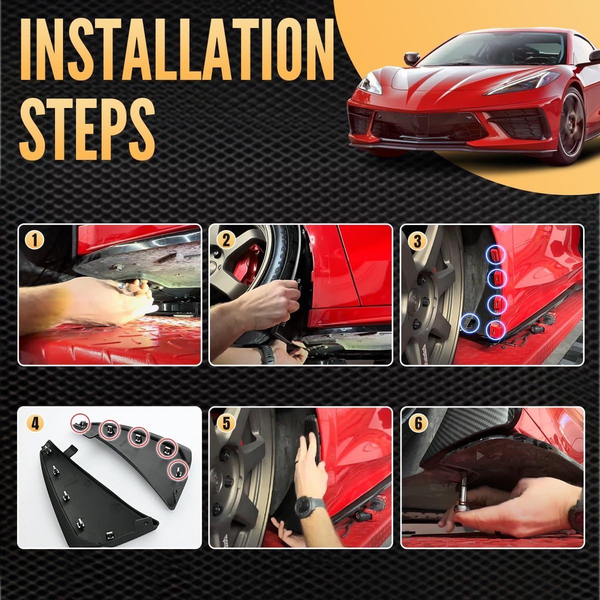 4PCS Front & Rear Mud Flaps,Carbon Fiber Pattern Splash Guards Wheels Rock Mudguards Mudflap Fender for Corvette C8 Stingary Z51 Convertible/HTC 2020+,Replace OEM #84263453 84263457