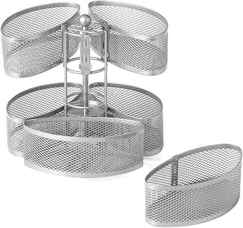 Nifty Carrusel organizador acabado plateado, giros 360 grados, almacenamiento de tocador de baño o dormitorio, organizador de suministros de