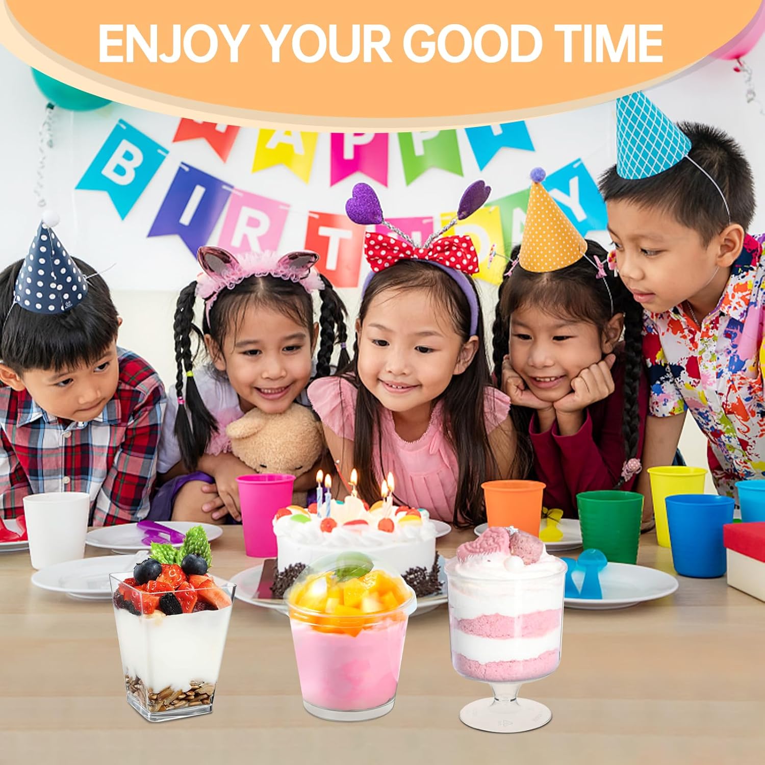 340 Packs 5/6 oz Plastic Dessert Cups with Lids and Spoons, Square/Round/Round Goblet Clear Dessert Parfait Cups, Mini Dessert Cups Small Reusable Fruit Ice Cream Pudding Appetizer Cup Bowls