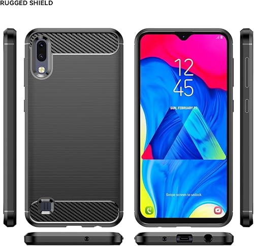 Miniatura 5 de Funda de teléfono para Galaxy A10, Samsung M10 Case SM-A105F, fibra de carbono a prueba de golpes resistente escudo suave TPU contraportada para