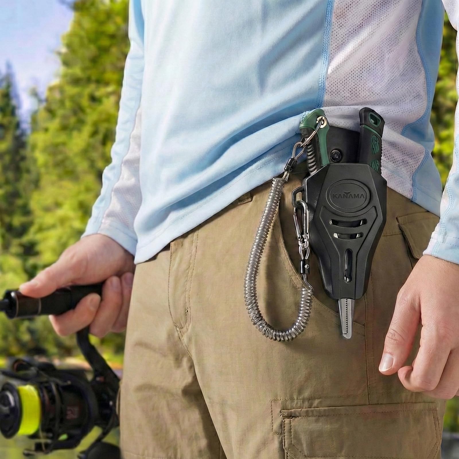 KANAMA Pince de Pêche en Acier Inoxydable 17-4, Pince Pêche en Mer Antirouille 19 cm avec Ouvre-Anneau Brisé, Dégorgeoir et Coupe-Tresse en Carbure de Tungstène, Idée Cadeau Pêche Homme
