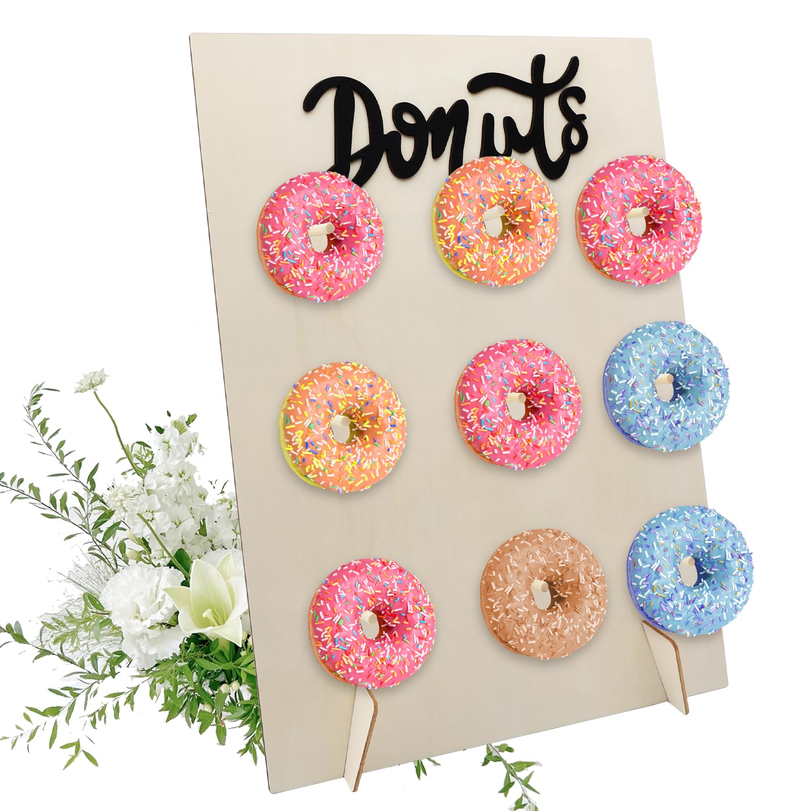 Supporto per ciambelle in legno, riutilizzabile, per matrimoni, compleanni, baby shower, anniversari, pasticceria