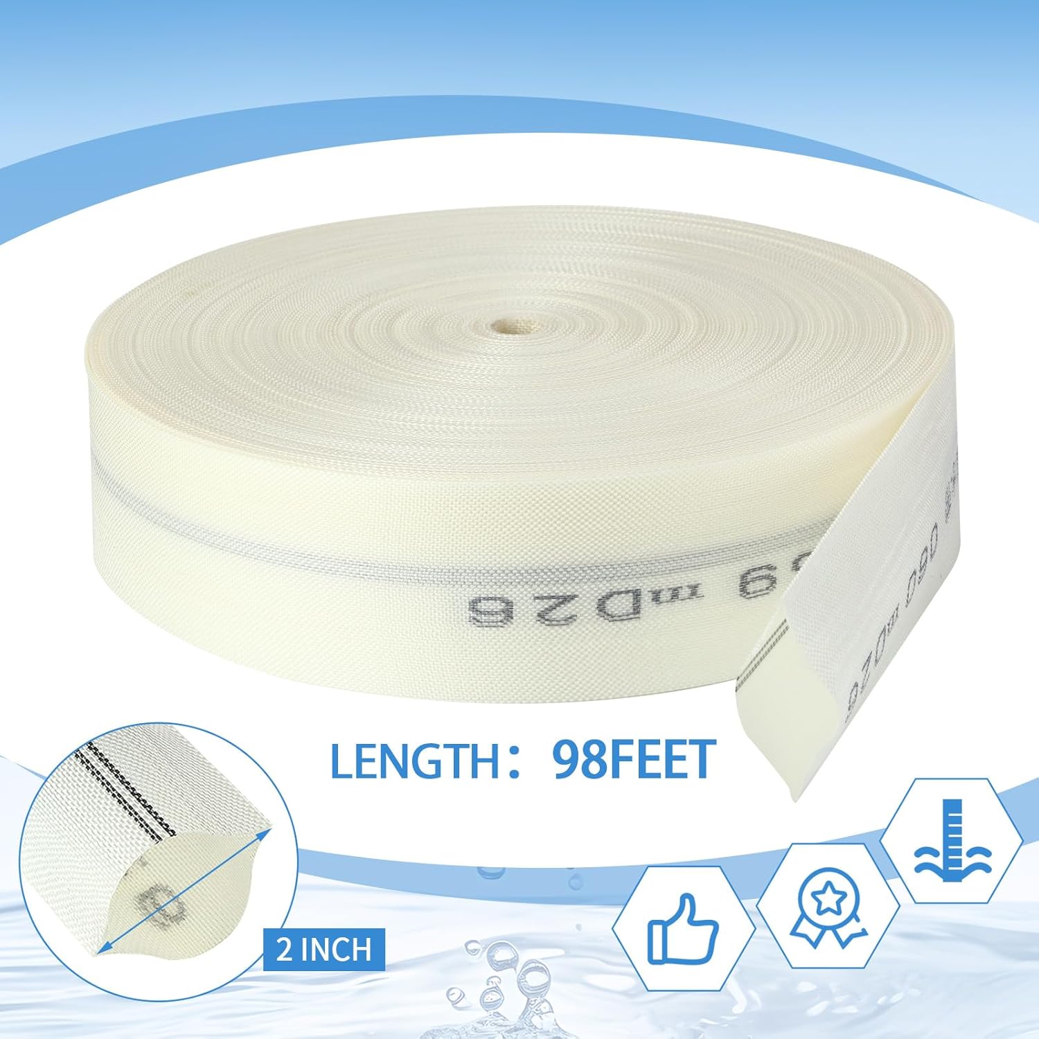 2 Inch x 98 ft Pool Backwash Hose Heavy Duty Reinforced PVC Lay Flat Fire Discharge Hose with Clamp Durable Burst Resistant for Swimming Pool Filter Pump Water Transfer Garden Irrigation