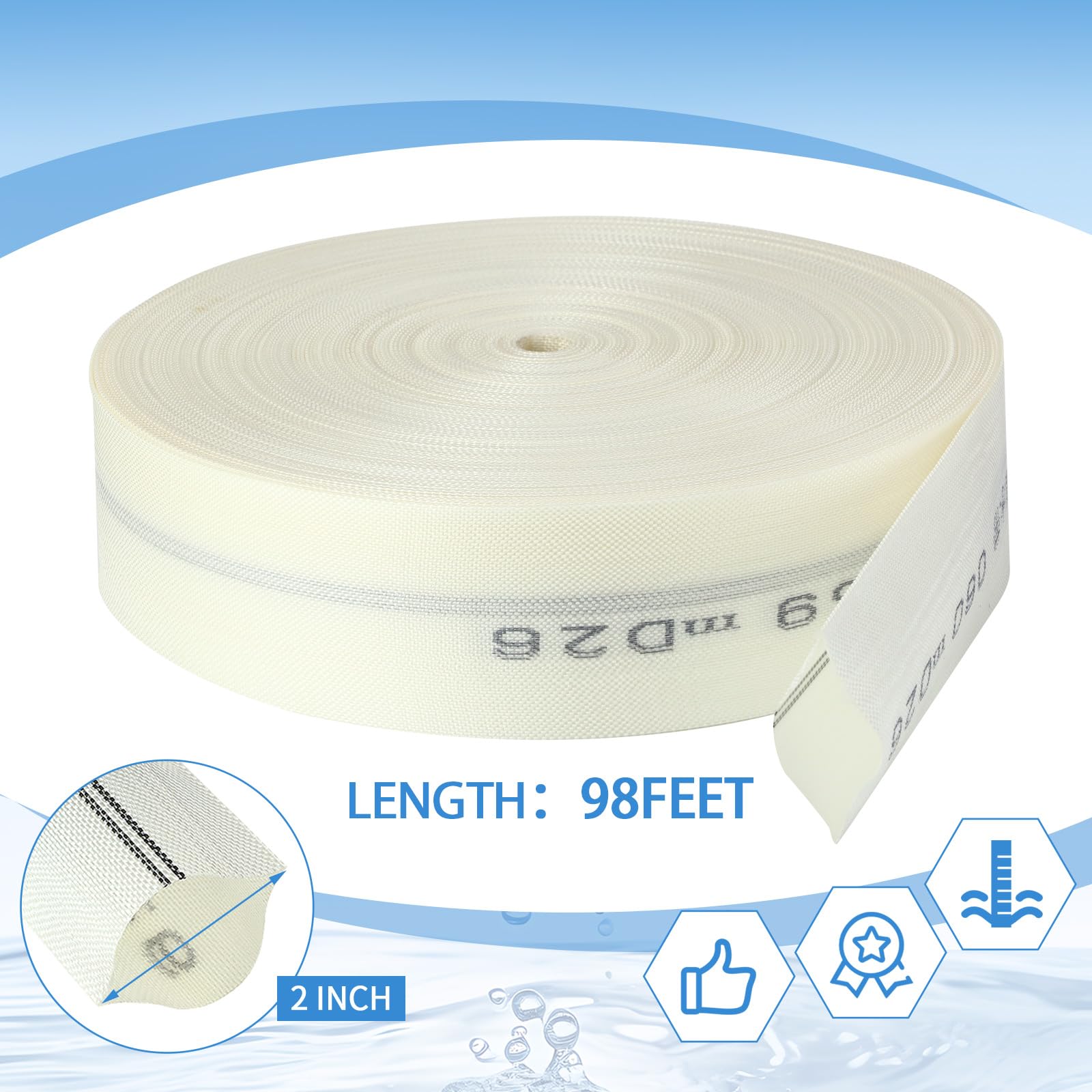 Pushglossy Manguera de descarga de 2 pulgadas x 98 pies, manguera de descarga de PVC reforzado resistente con abrazaderas dobles para bomba de tubería de piscina, transferencia de agua, riego de