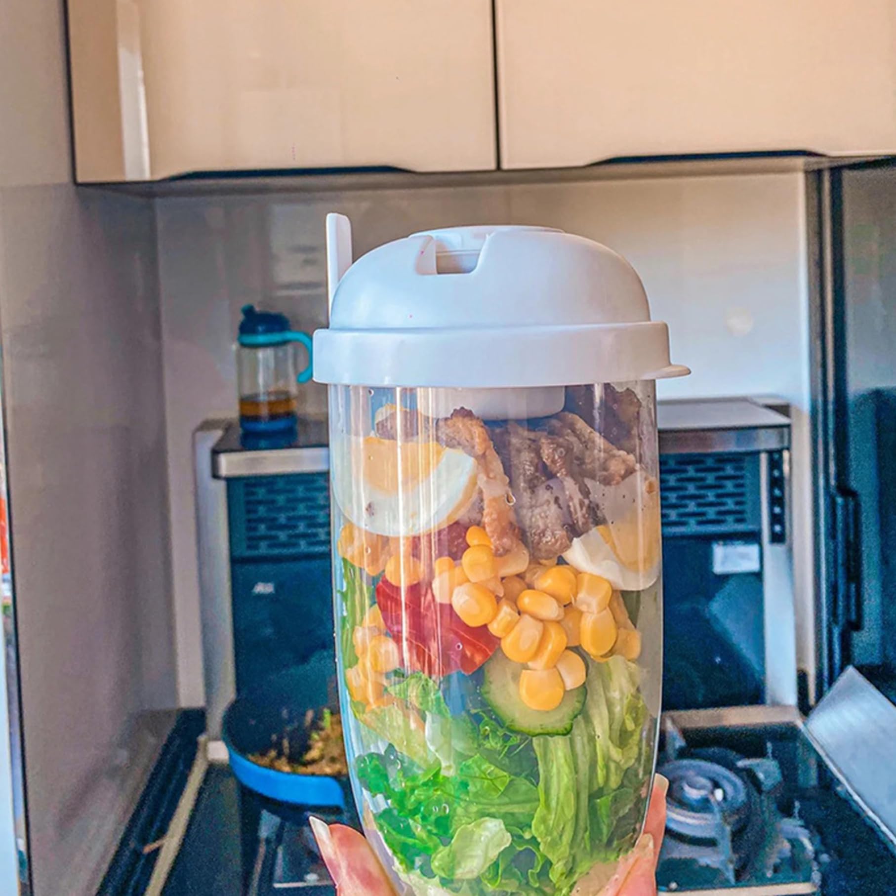 Récipient à Salade Fraîche Avec Support Vinaigrette - Capacité 29 Ou 36 Oz (870/1070ml) - Polypropylène Alimentaire, étanche, Fourchette Incluse - Pour Repas Bureau, Pique-nique