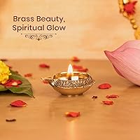 Vista 4 de Shubhkart Kuber - Juego de 6 lámparas de aceite profundo de latón macizo para puja y otros rituales religiosos Decoración del hogar, oficina