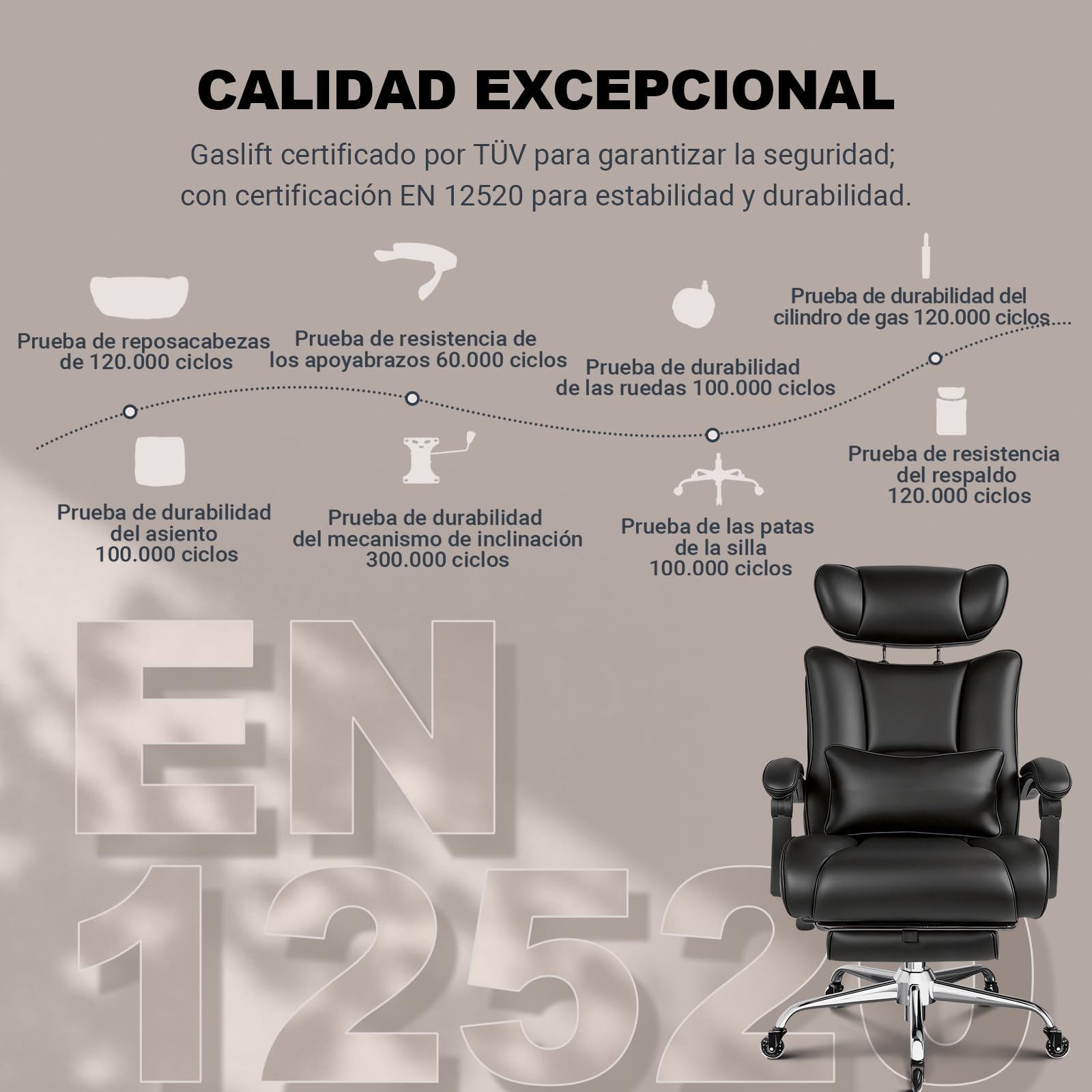 BASETBL Silla de Oficina XXL 220 kg con Ruedas Transparentes