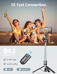Trépied de bâton de selfie avec télécommande et 2 Lumière, Pnitri 45" Support de trépied pour téléphone cellulaire, Travel Selfie Stick Compatible avec GoPro, 4-7" iPhone Samsung Android Smartphones (Noir)