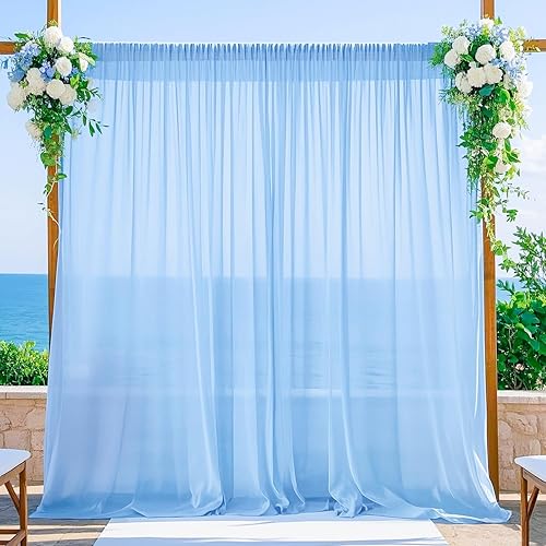 FUHSY Cortinas de telón de fondo de tul transparente de 10 x 10 pies para fiestas, cortinas de gasa azul bebé, cortinas de telón de fondo de tela