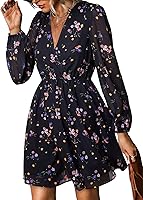 CUPSHE Women's V-Neck Chiffon Mini Dress with Long Sheer Peasant Sleeves - Flowy Casual Spring Summer Boho Dress