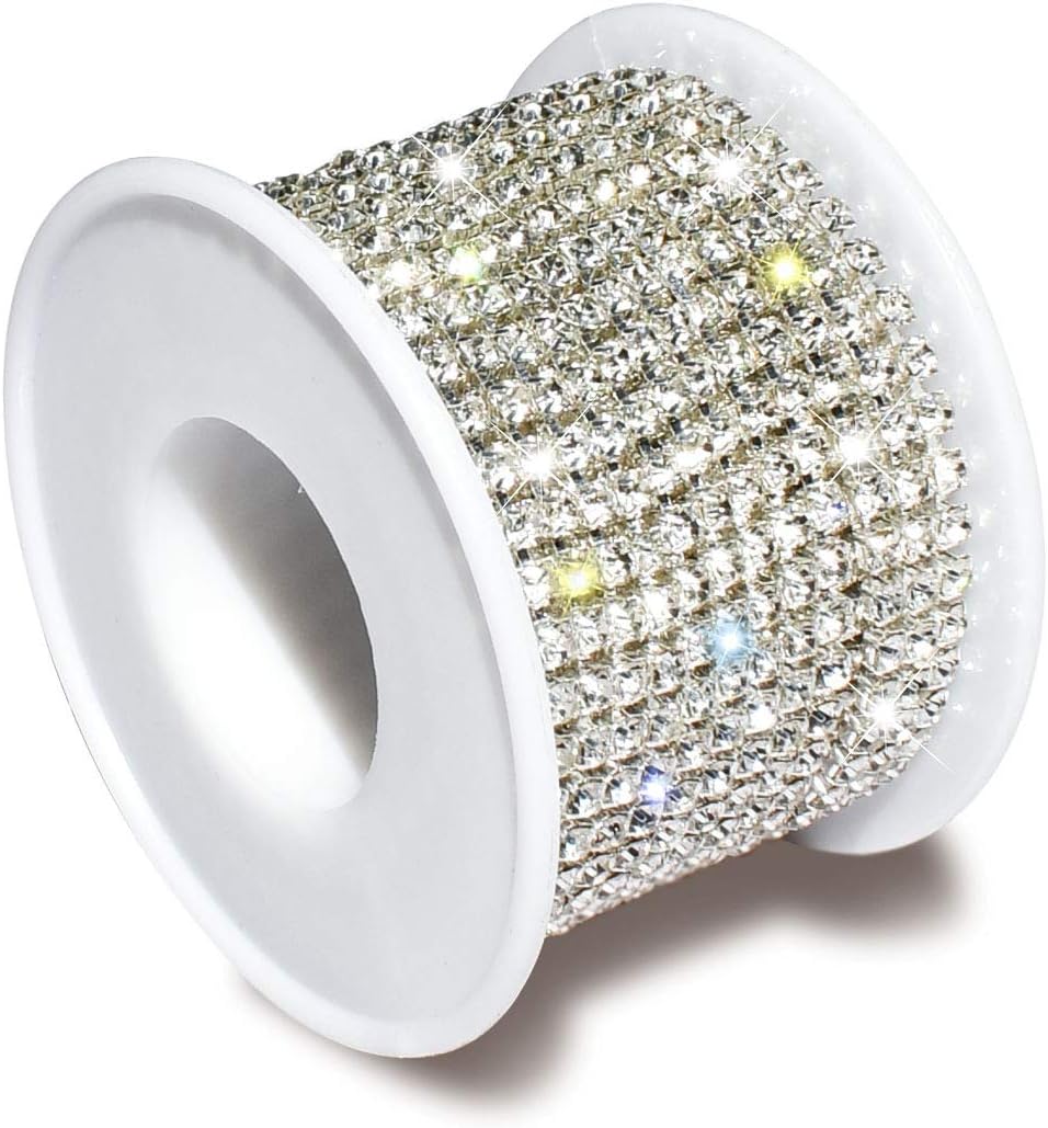 1 Roll 10 Yards 3MM Crystal Rhinestone Close Chain Trim for Sewing Craft DIY Decoration Jewelry Silver Crystal Claw Chain Rhinestone Cup Chain Rhinestone Diamond Chain Trimming Clear Trim (SS12)