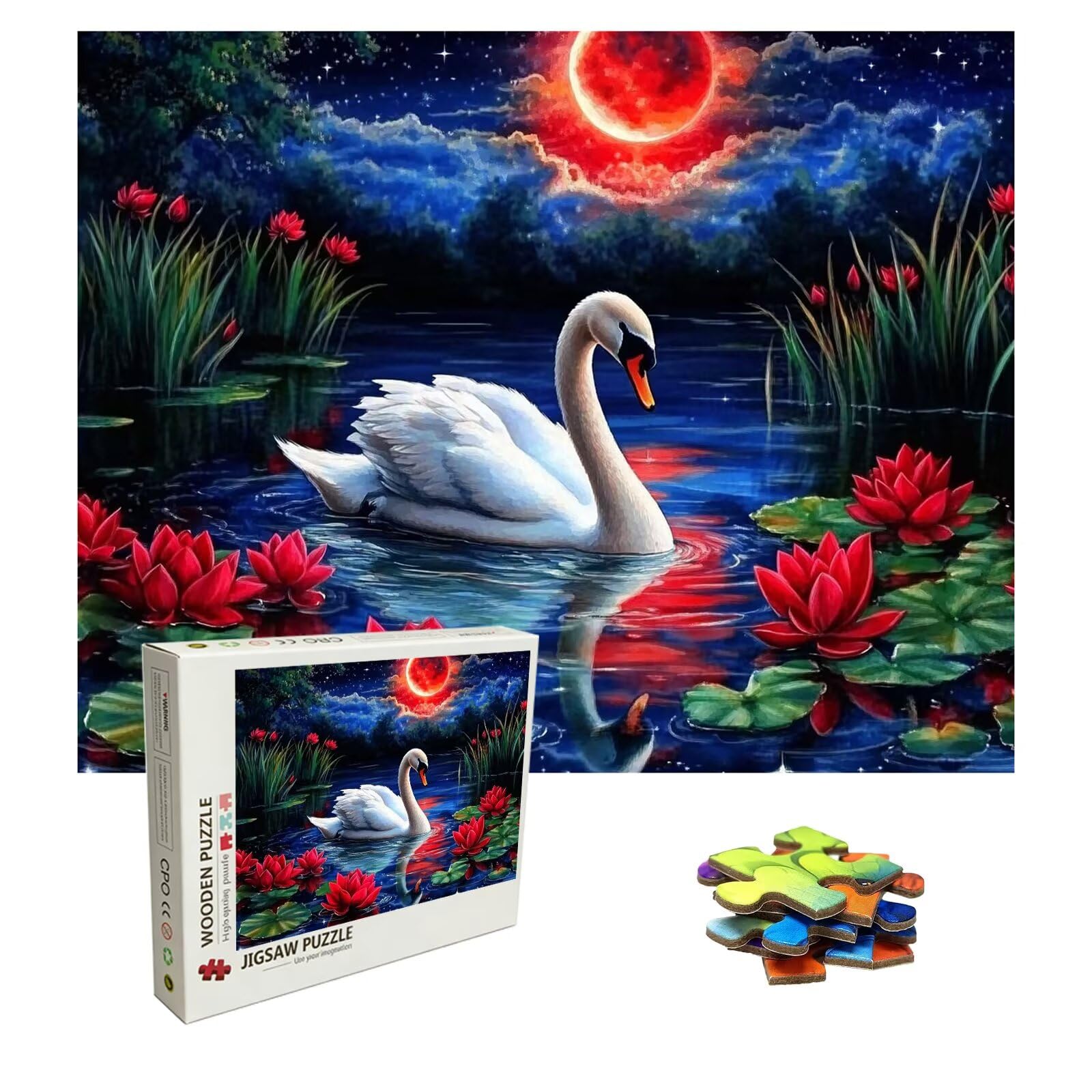 Puzzle z zachodem słońca, 1500 elementów, trudne puzzle, drewniane puzzle dla całej rodziny, zestaw "zrób to sam", dla dorosłych, nadają się jako dekoracja ścienna i prezenty, temat: łabędź 8p-500