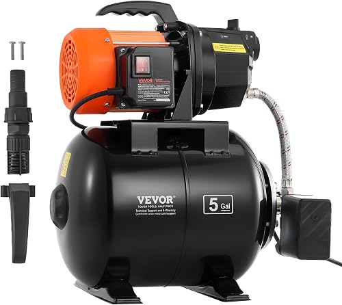 VEVOR Pompa per Pozzi Poco Profondi da 735 W con Serbatoio a Pressione 3785 LPH, Pompa per Irrigazione Sistema di Aumento Pressione d'Acqua con Filtro Prevalenza max 45m da Giardino Prato Orto - 9