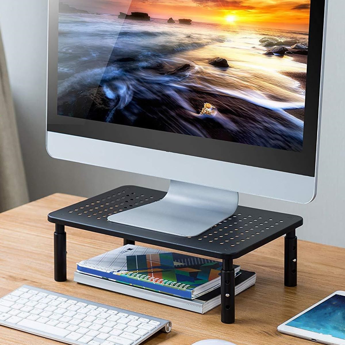 Height-adjustable Monitor Stand Level Ergonomic Riser for Desktop Computer Space-saving Ventilated Rack Organizer Installation for Office and Home Use