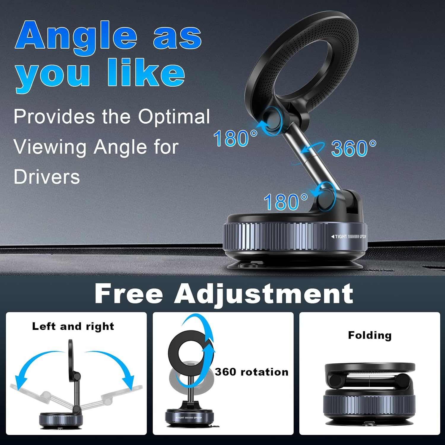 Vacuum Magnetic Phone Holders for Your Car, 360° Adjustable Car Phone Holder for Magsafe with Powerful Magnet, Folding Car Mount for iPhone 17 Pro Max 16 15 14 13 12 Air Plus & Android