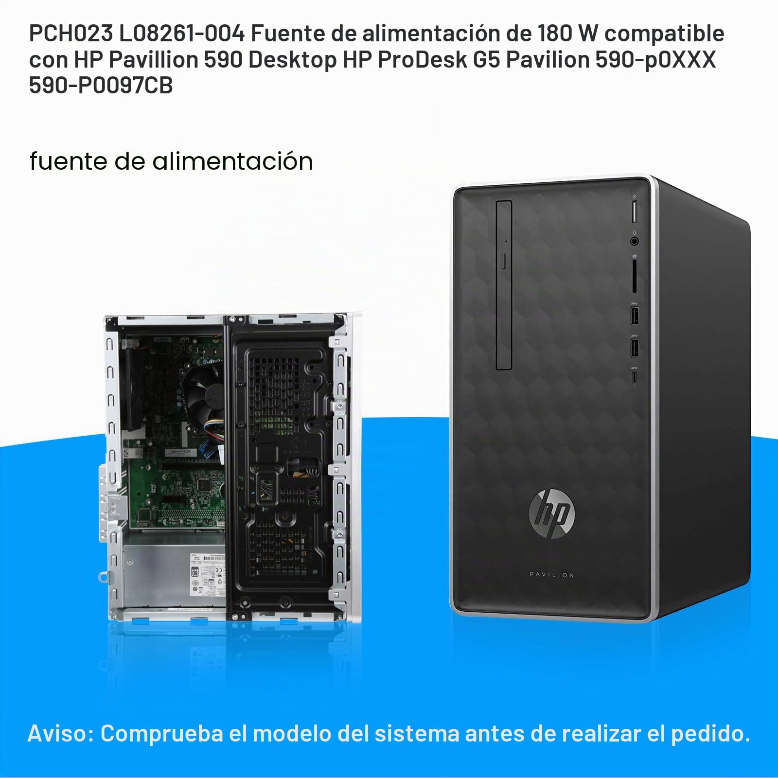 S-Union Fuente de alimentación mejorada L08261-004 PCH023 de 180 W compatible con HP ProDesk G5 Pavilion 590-p0XXX 590-P0097CB PCG003 HK280-85PP L70042-004 L08261-006 Entl11 8 SFF LL Fuente de