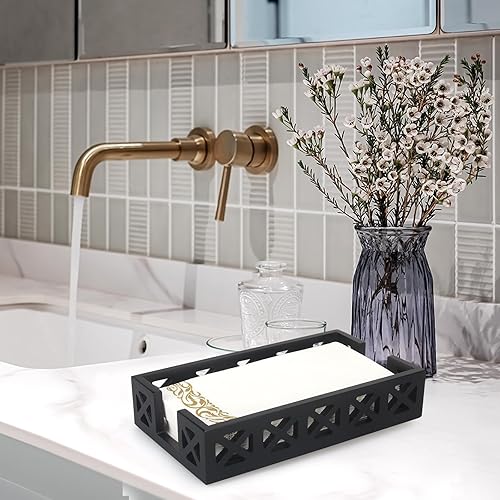 Miniatura 6 de Toallero de invitados para servilleteros de baño, moderno, desechable, para toallas de mano, cesta de madera negra para servilletas de papel de