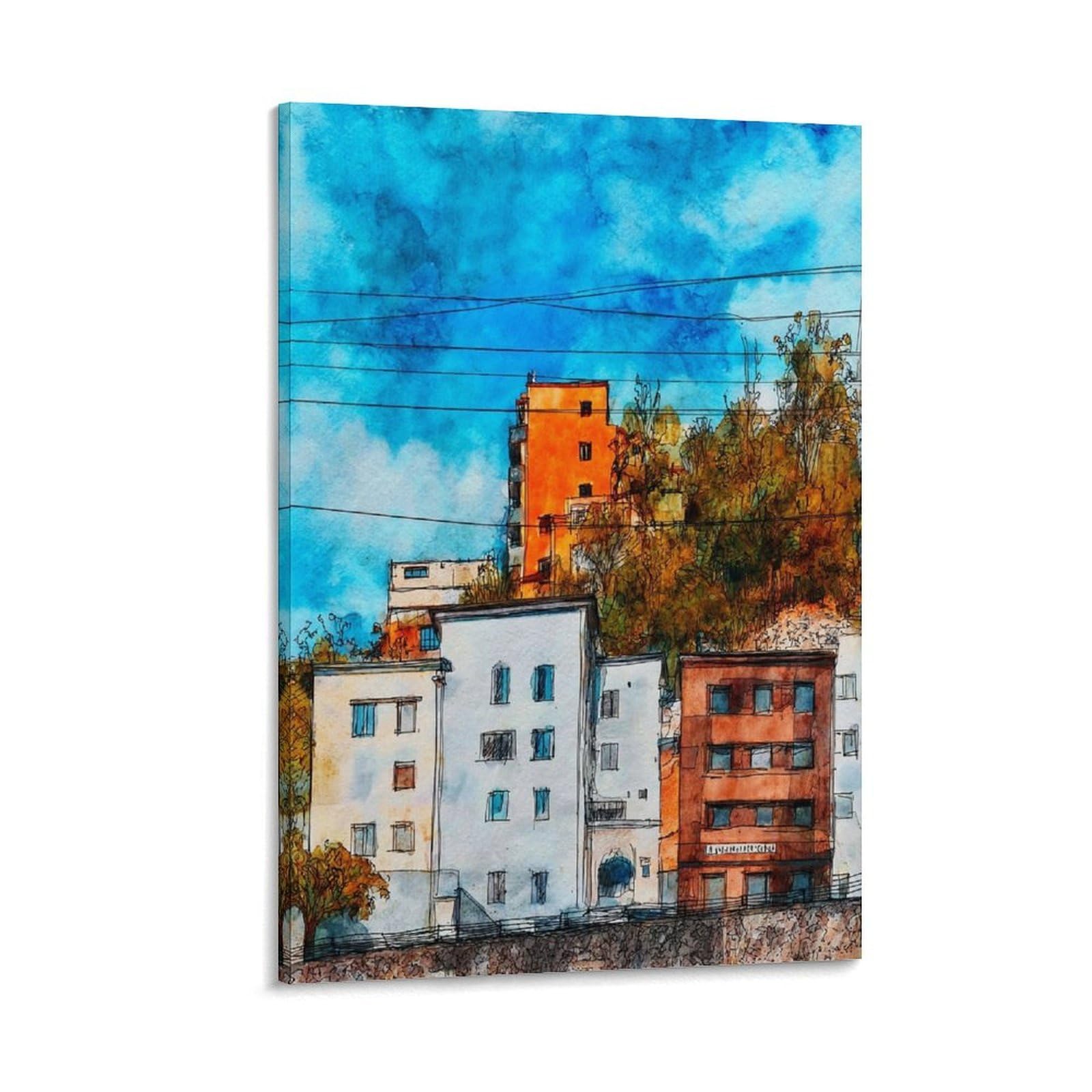 Lcynnh Frame-Style Salzburg Austria Austria 08X12inch(20X30cm) Vintage Travel Poster Watercolor Canvas Art
