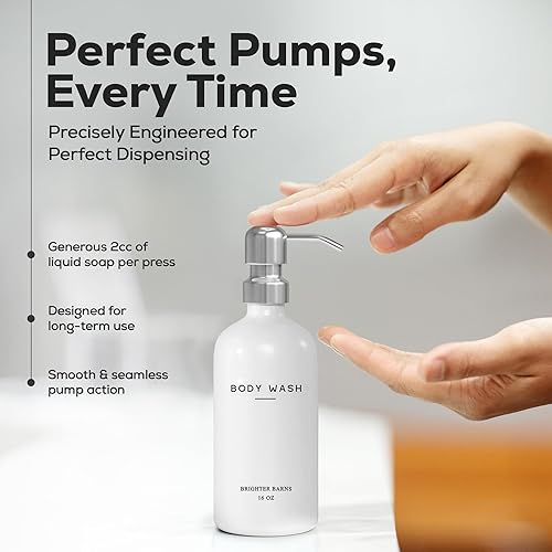 Miniatura 4 de Brighter Barns - Dispensador de champú y acondicionador blanco - Dispensador de ducha para baño - Botella de champú de plástico recargable y bomba