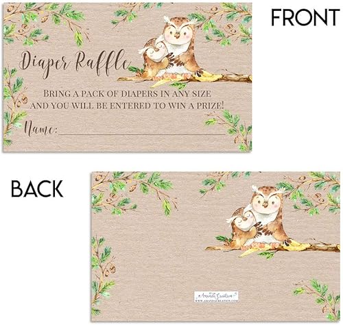 Miniatura 6 de "Guess Whooo" - Boletos para rifas de pañales con temática de búho de acuarela para baby showers, 20 tarjetas de inserción de doble cara de 2 x 3