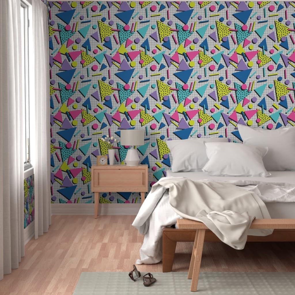 Peel & Stick Wallpaper 3ft x 2ft - Tubular Retro 80S Graphic Memphis Wave Custom Removable Wallpaper by Spoonflower