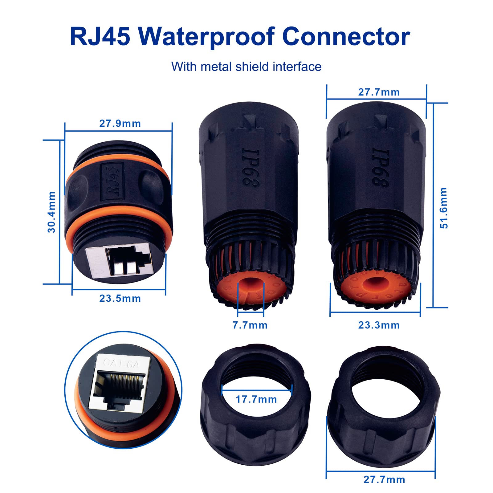 hb-digital 1 x LSA-netwerkkabel-connector, CAT.7 outdoor IP68 waterdicht, ethernet-koppeling, installatiekabel, adapter, LAN, verlenging, snijklem, STP AWG26-22, voor buiten, zwart