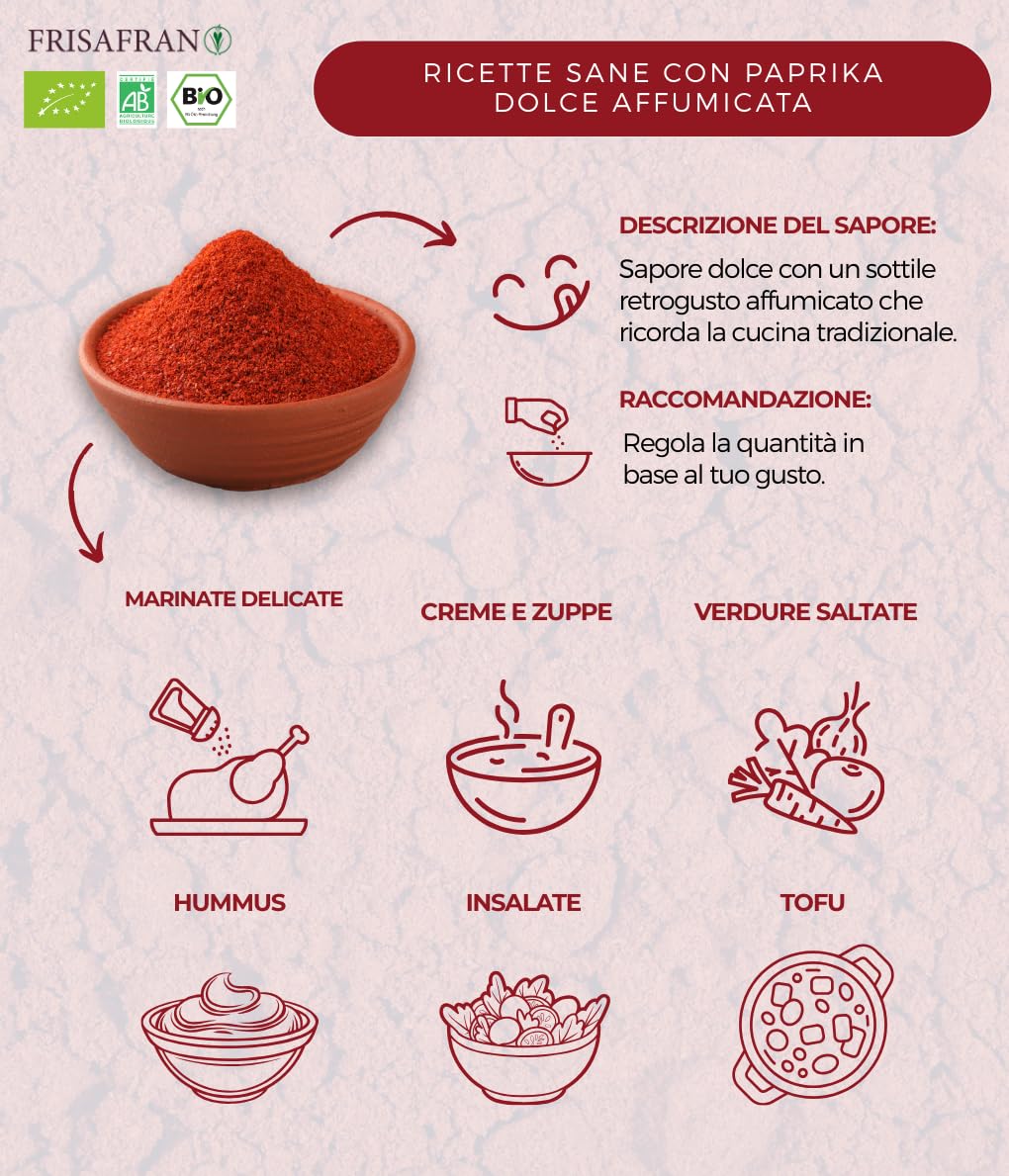 FRISAFRAN | Paprica dolce affumicata 1kg | Paprika in Polvere Bio | paprika dolce macinata | Origine SPAGNA | Affumicata Dolce | Paprica | Paprika Affumicata | Paprika Dolce | Pimenton Affumicata