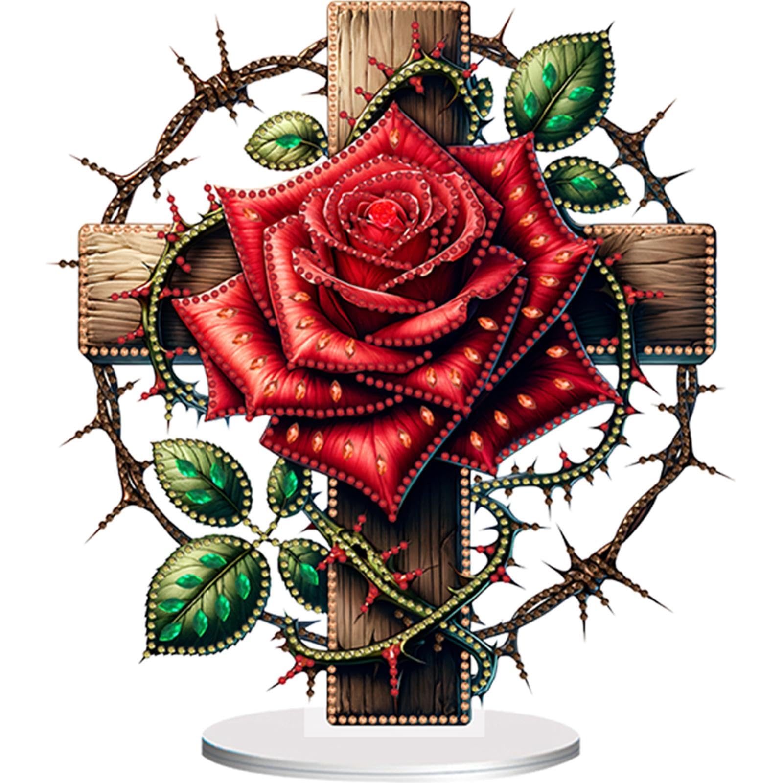 KOBONA Acrylic Special Shape Cross Sunflower Diamond Painting Tabletop Ornaments Kit Table Top Diamond Painting Ornament Kits 5D DIY Diamond Art Tabletop Decorations for Home Office Decor (KJ0317)
