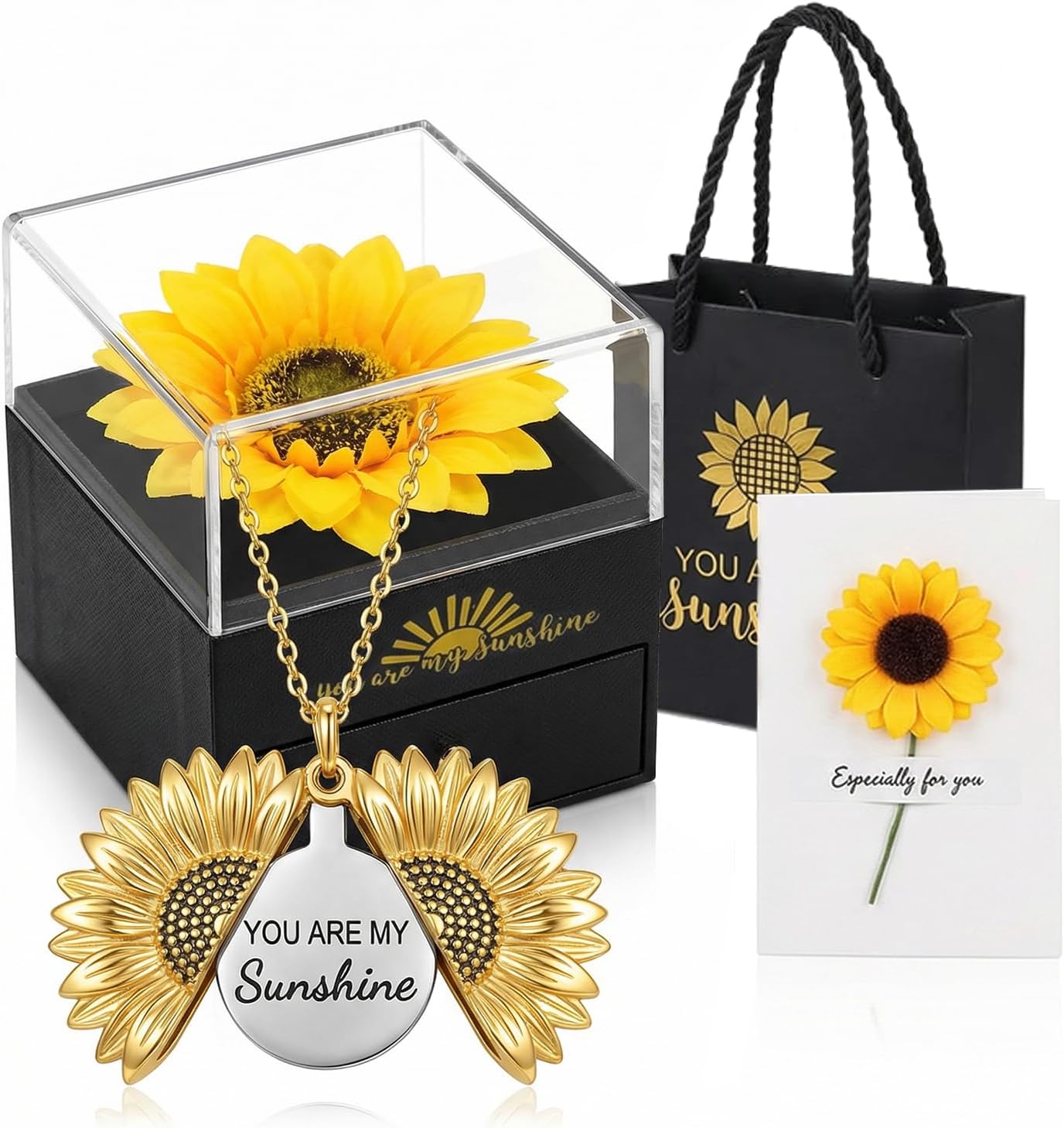 LOGAZOO Valentines Day Gifts, Forever Sunflower Gifts for Women Girlfriend Wife Mom, You are My Sunshine Necklace Gift Box for Birthday Wedding Mother's Day Xmas Present Sunflower Jewelry Home Decor