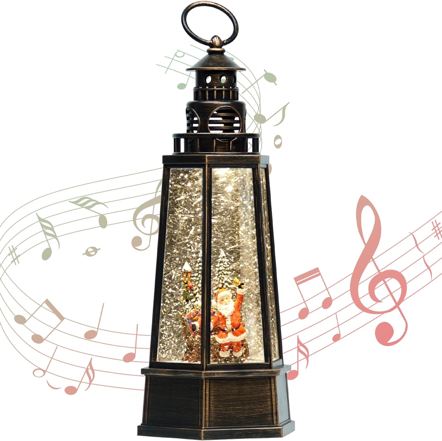 13.5'' Christmas Angel Snow Globe, White Retro Lighthouse Musical Lighted Water Lantern, Decoration with Swirling Glitter, USB Powered and Battery Operated, Xmas Home Décor Gift