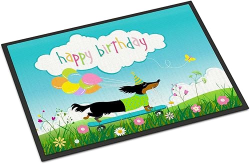 Miniatura 1 de Caroline's Treasures VHA3029JMAT Felpudo de feliz cumpleaños con perro salchicha de 24 x 36 pulgadas, tapete para puerta delantera, para interiores