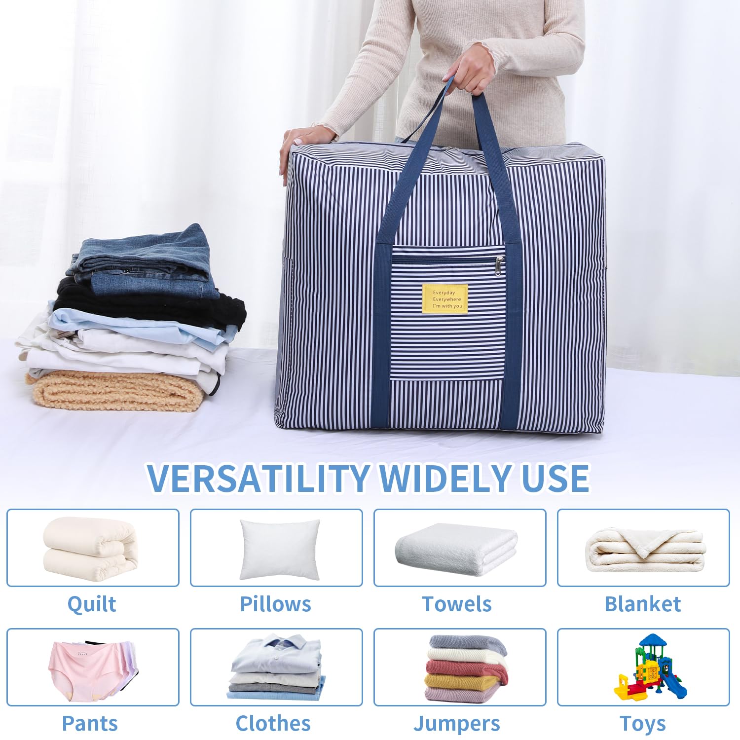 Bleu, Sac de Rangement, étanche épais surdimensionnée Organiseur avec poignées Robustes