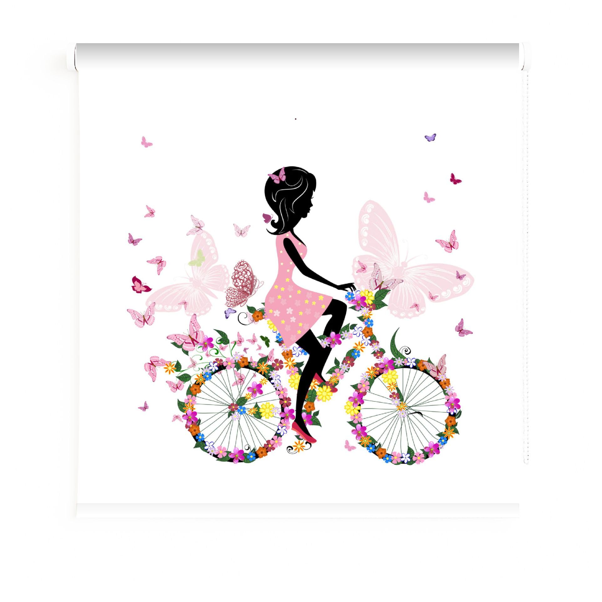 Estor Enrollable Juvenil o Infantil para Chicas “Bicicleta y Mariposas” – Tejido Translúcido Premium, Hecho a Mano en España (40x60)