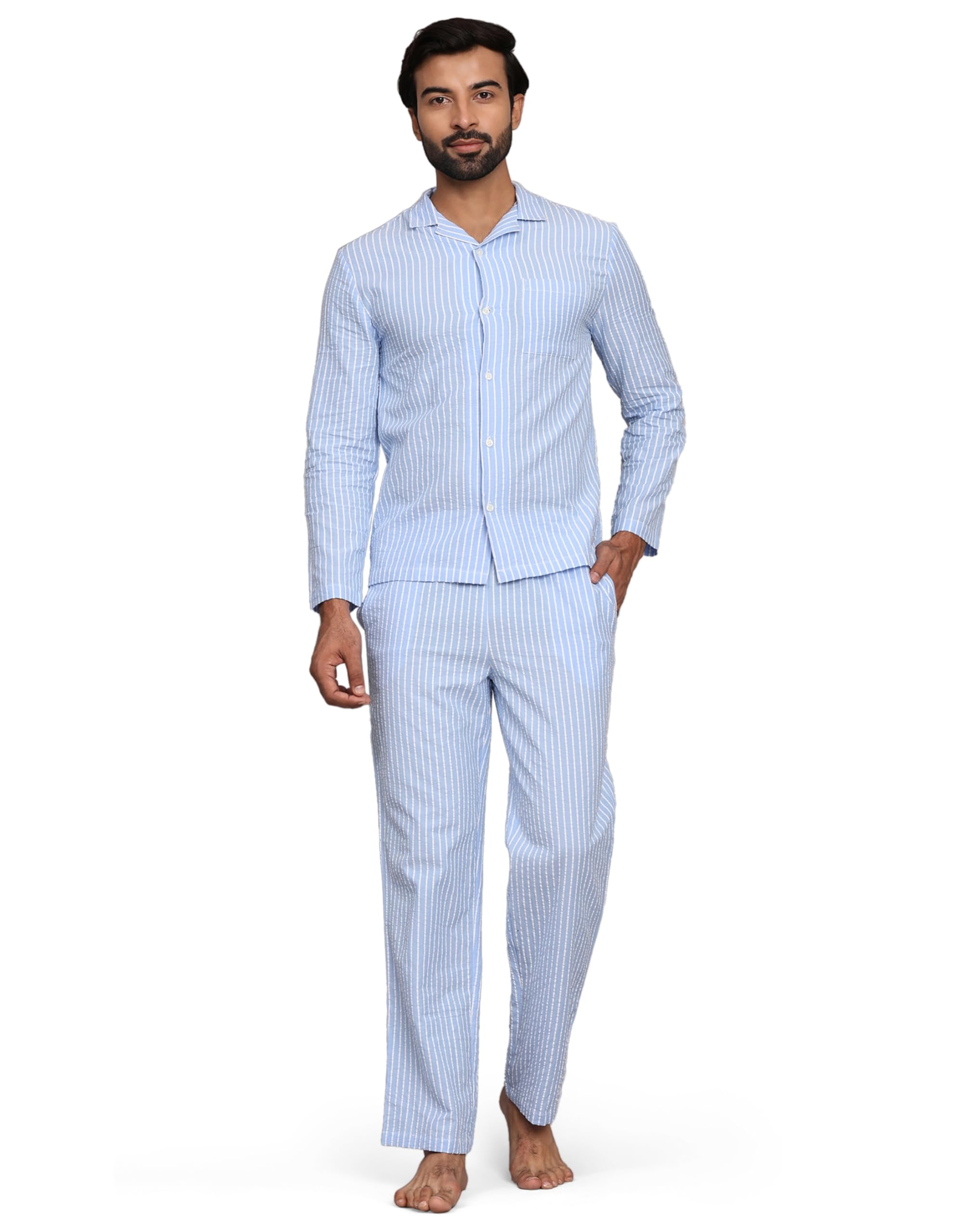 Men's 100% Cotton Full Sleeve PJ Set - Checkered Nightwear Set | Soft Loungewear | Comfortable Sleepwear | Stylish Casual Home Wear Shirt & Pant (S-XXL)