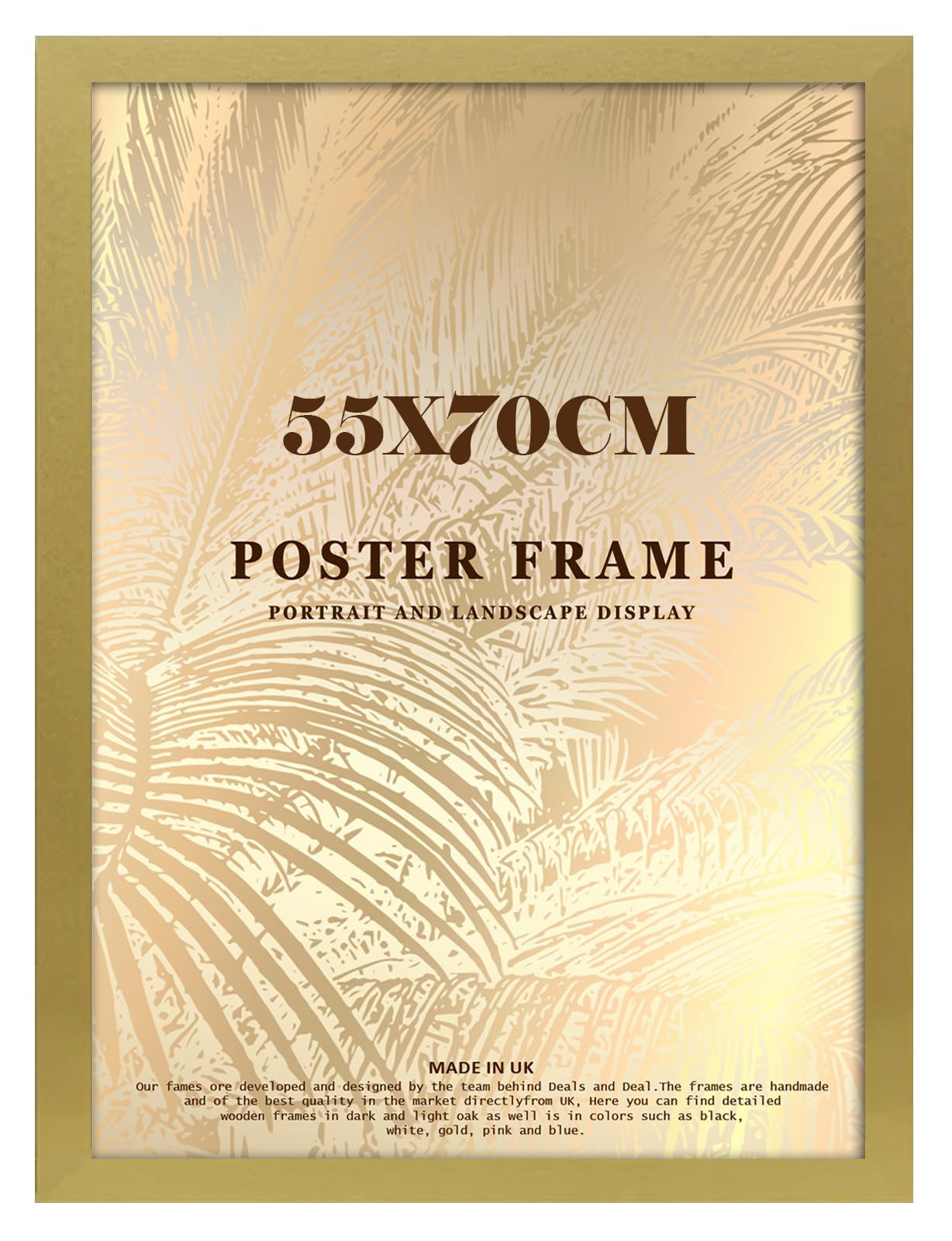 DEALS ON DEAL Poster Frame Gold 55 x 70cm with Acrylic Front, MDF Picture Frame for Home Office Décor – Shatter Resistant, Portrait & Landscape Display for Posters & Artwork