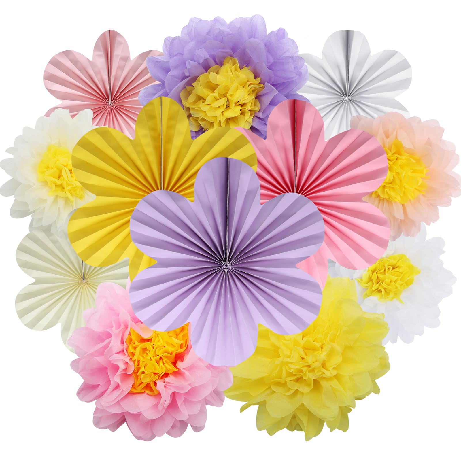 BestoFun Blumen Papier Fächer Dekoration Beige für Hochzeit Geburtstag