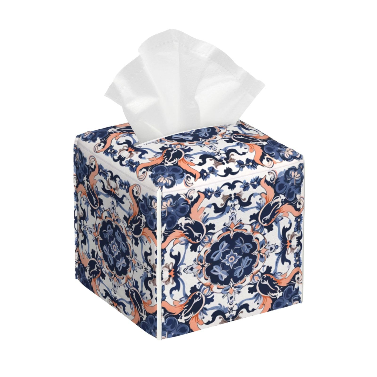 Mexpekil Square Tissue Box Cover vintage mandala flowers PU Leather Tissue Box Cover Cube Tissue Box Holder for Bathroom Office Car Kitchen Napkins Facial Tissue Dispenser Cover