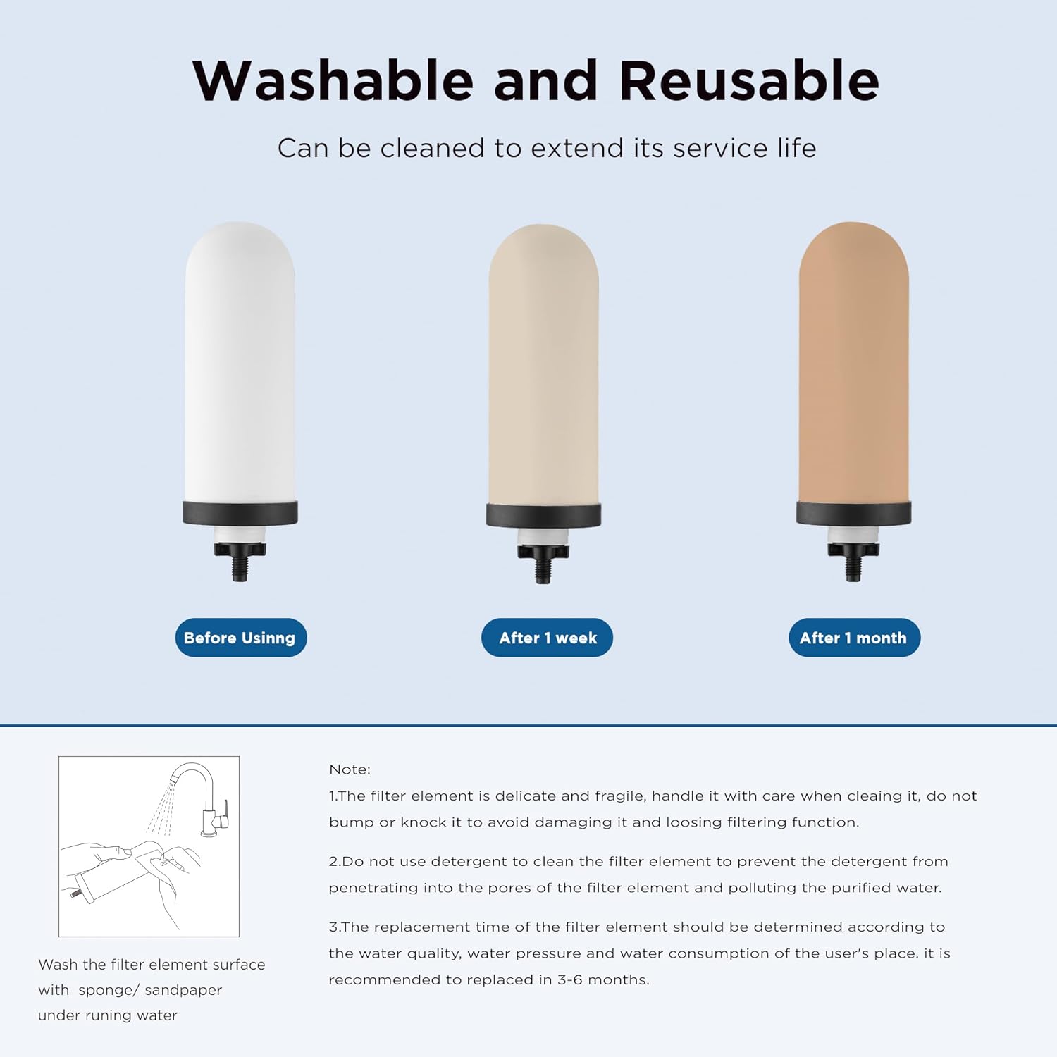 2-Stage Filtration Ceramic Purification Elements Washable and Reusable 8.5-Inch Composite Ceramic Filters Replacement For Gravity Water Filtration System 2 Pack