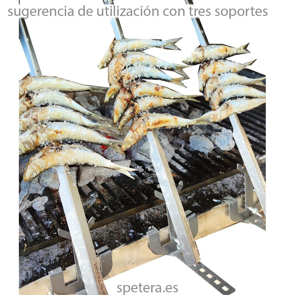 Soporte para adaptar a Barbacoa Espeto Acero Inoxidable 50cm para Asar Pescados (espetos sardinas, lubina, Dorada) y Carnes espetadas
