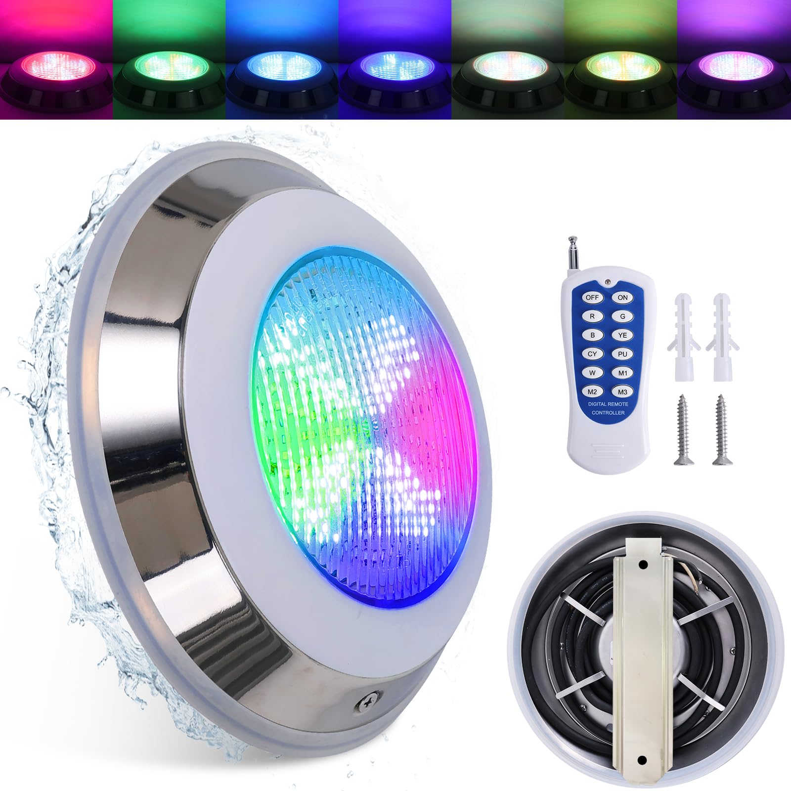 LED Pool Light with Remote Control for Inground Pools, AC 12V 18W RGB Dimmable Submersible Pool Lights Underwater Color Changing IP68 Swimming Pool Light