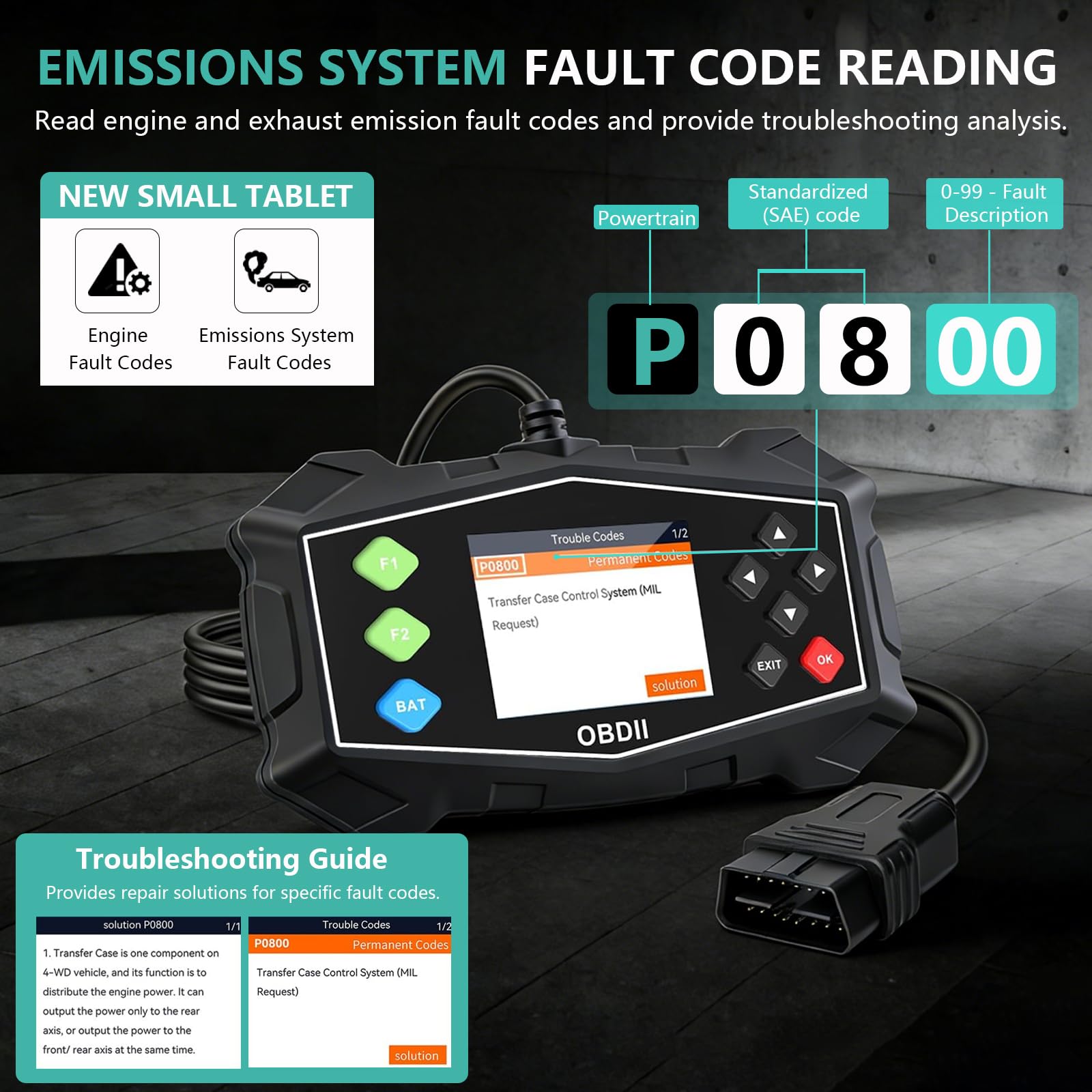 OBD2 Diagnosegerät, OBD Diagnosegerät Auto Scanner für Alle Fahrzeuge, KFZ Fehlerauslesegerät mit OBDII Funktionen, Deutsch Lesegerät kompatibel mit Ford BMW VW Mercedes Audi