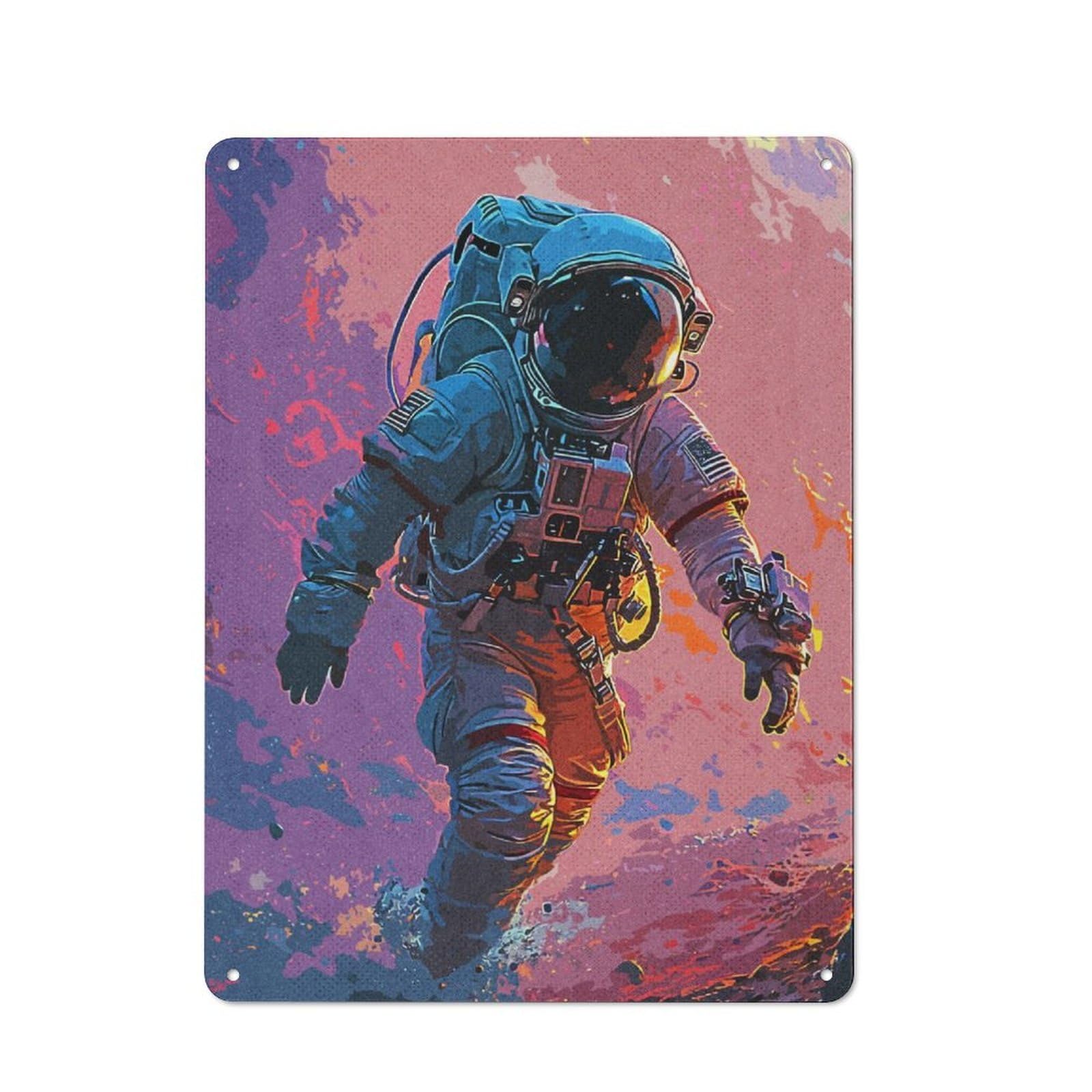 Junmoney Astronaut Paintings Rustic Tin Wall Plaque 40X30cm For Studio Or Craft Room, For Garage, Workshop And Man Cave Decoration