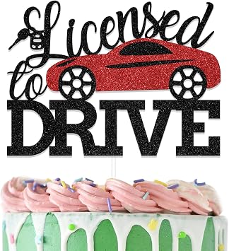 Licensed to Drive Cake Topper - 16th Birthday Cake Topper - 16th Birthday Decorations Black