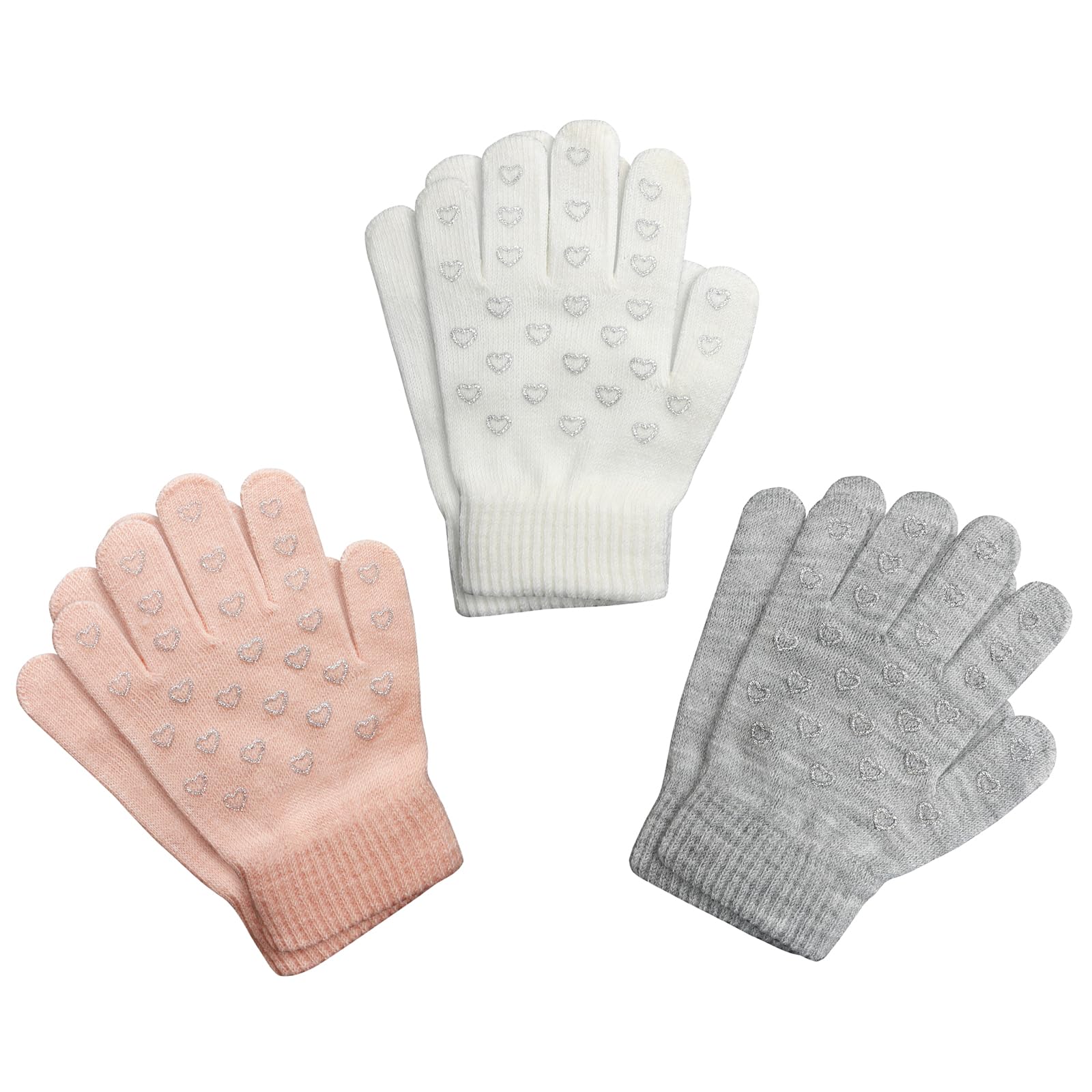 Evridwear Boys Girls Magic Stretch Gripper Gloves 3 Pair Pack Assortment, Kids One Size Winter Warm Gloves Children