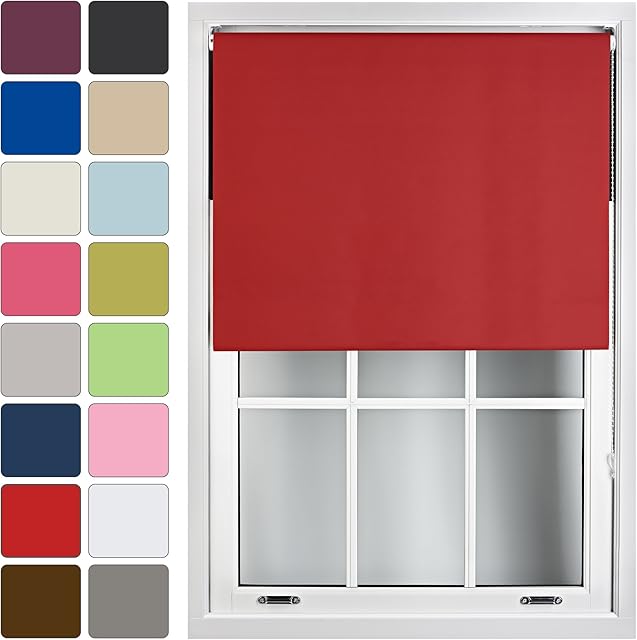 FURNISHED Blackout Roller Blinds for Windows Custom Made to Measure - Black Out Thermal Fabric Durable Fittings Easy Fit - Roller Blind, Red, Up To 60cm