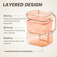 Vista 4 de Estuche de retenedor, estuche de limpieza de retenedor, taza de baño de dentadura con cesta coladora, contenedor de remojo de doble capa