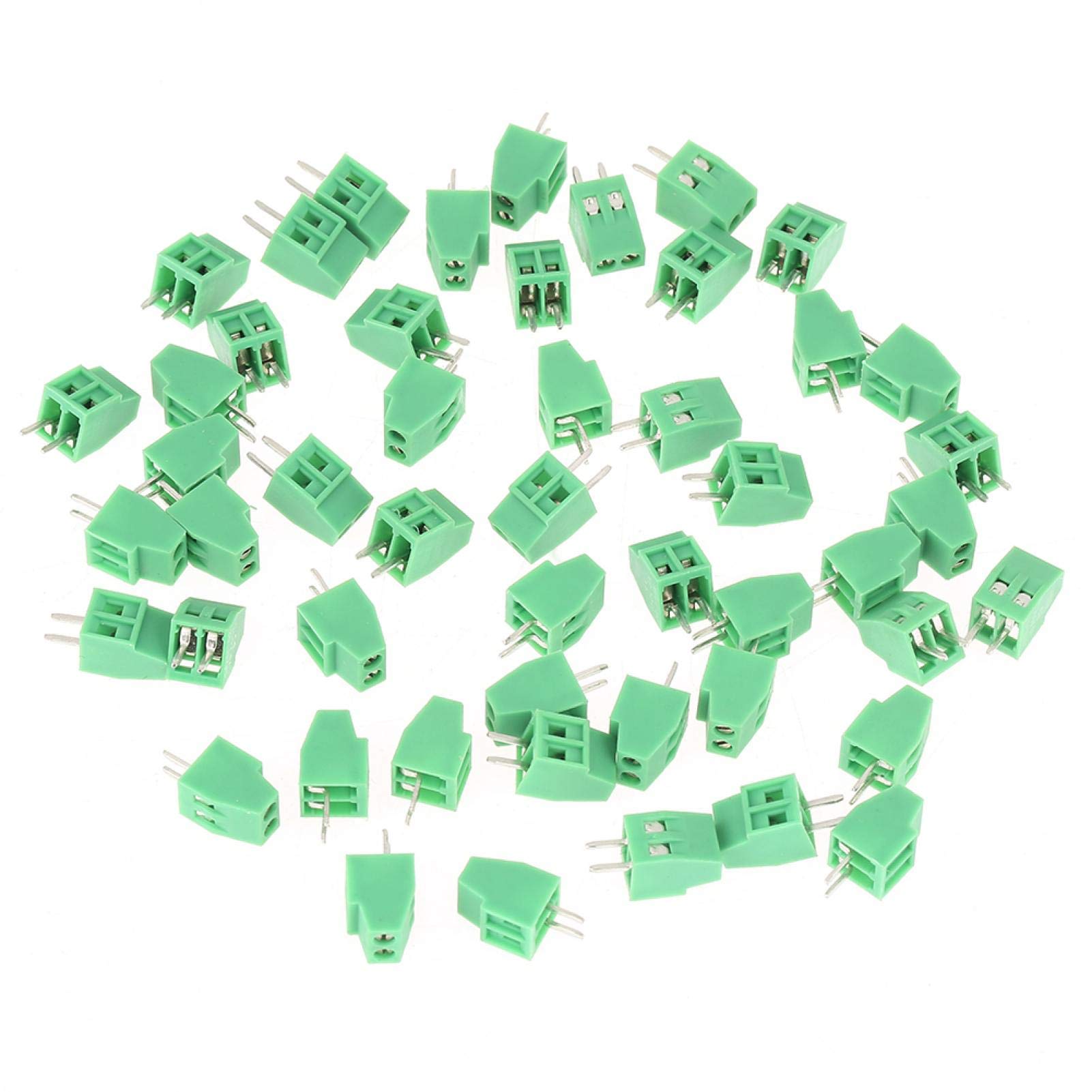 50Pcs 2 Pin 2.54mm Pitch PCB Screw Terminal Block Connector Green Easy Welding for Low Frequency PCB Wiring