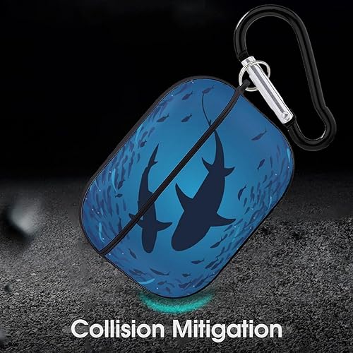 Miniatura 6 de Funda con estampado de tiburón para Airpods Pro (21 generación) con llavero, funda protectora completa a prueba de golpes, funda rígida de